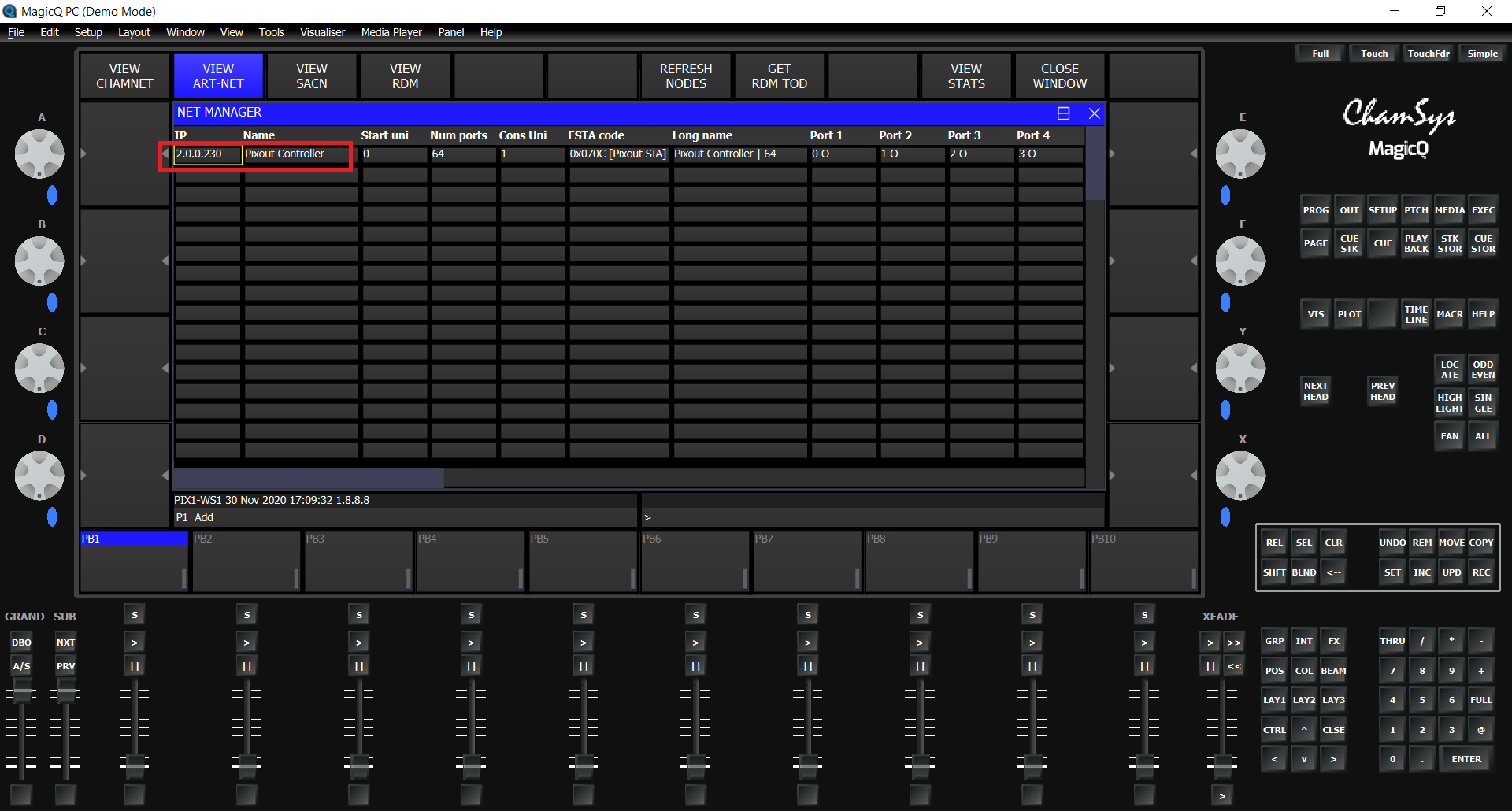 Picture3: MagicQ ArtNet nodes view