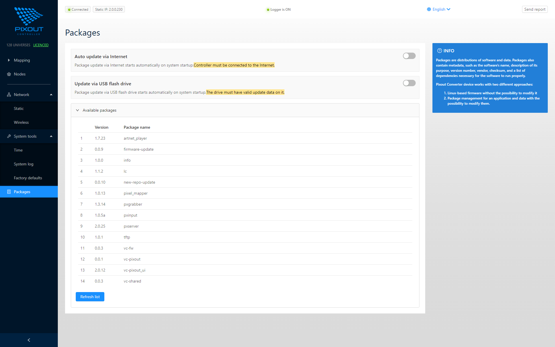 Packages page