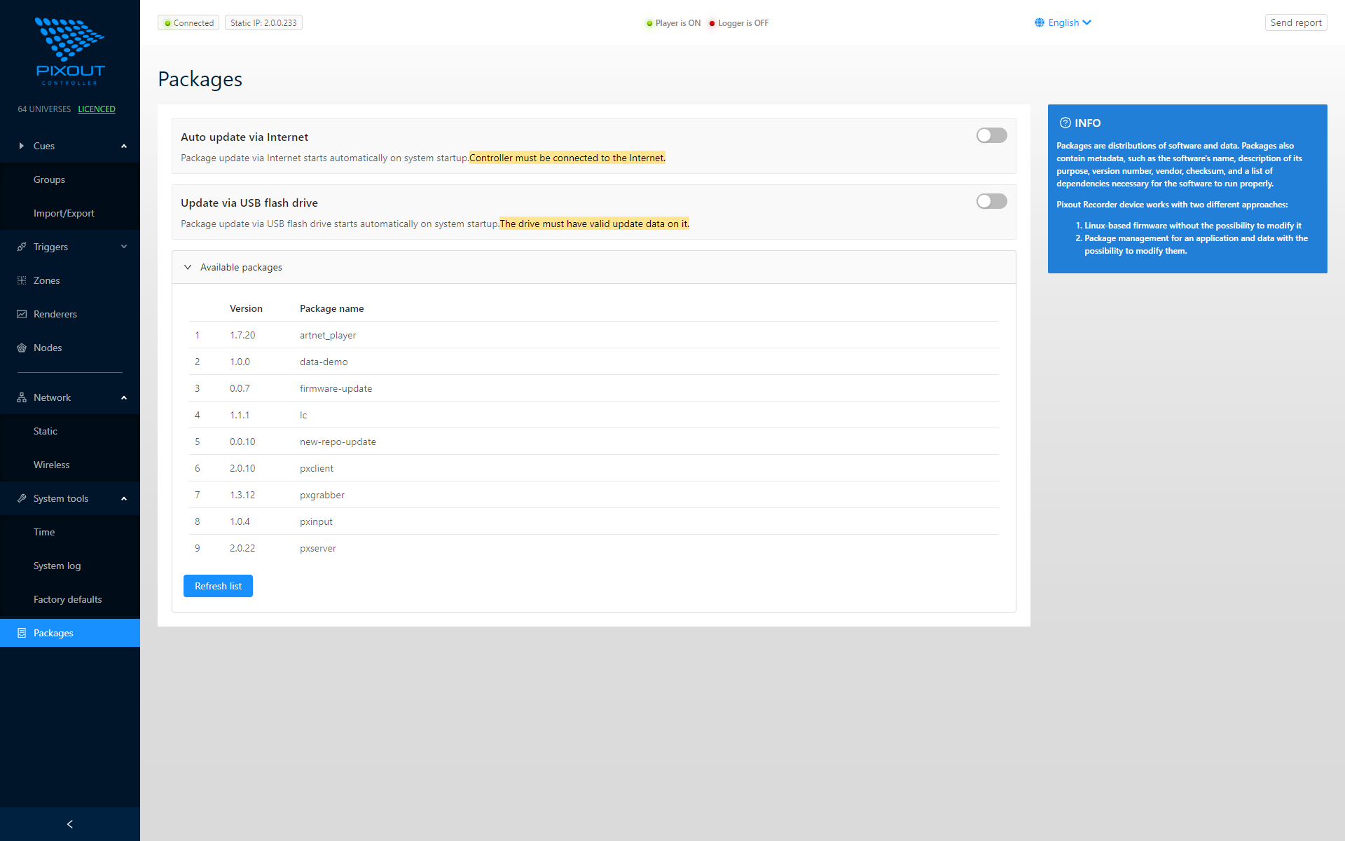 Packages page